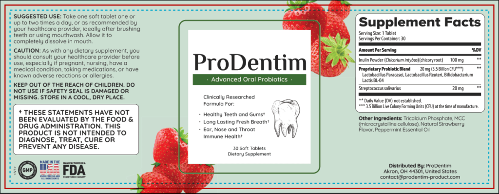Prodentim Label with Ingredients